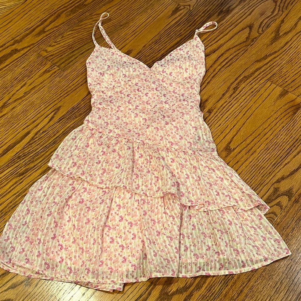 Floral Pink Tiered Spaghetti-Strap Dress